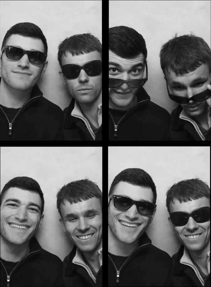 Jack and Yiannis, the founders of Cidermugs, in a black-and-white photobooth contact sheet